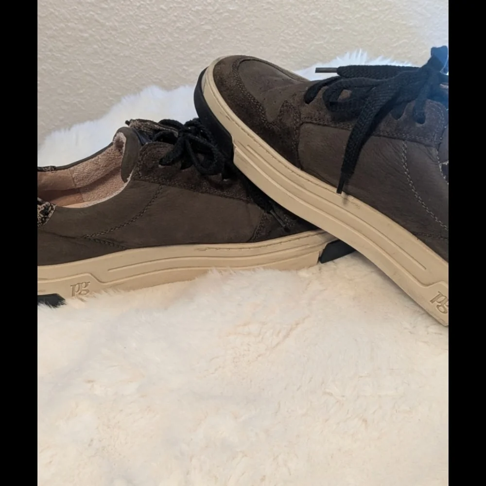 Paul Green Nuevo Leather Suede Sneakers Leopard Heel Side Zip Women’s 7.5